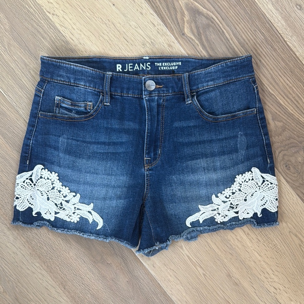Reitmans Blue and White Jean Shorts with Lace Detail